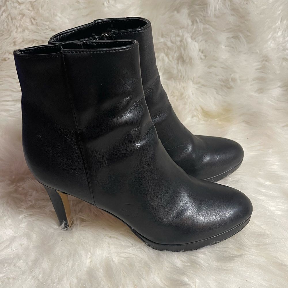 Nine West synthetic black ankle platform heel boots side zipper size 8M